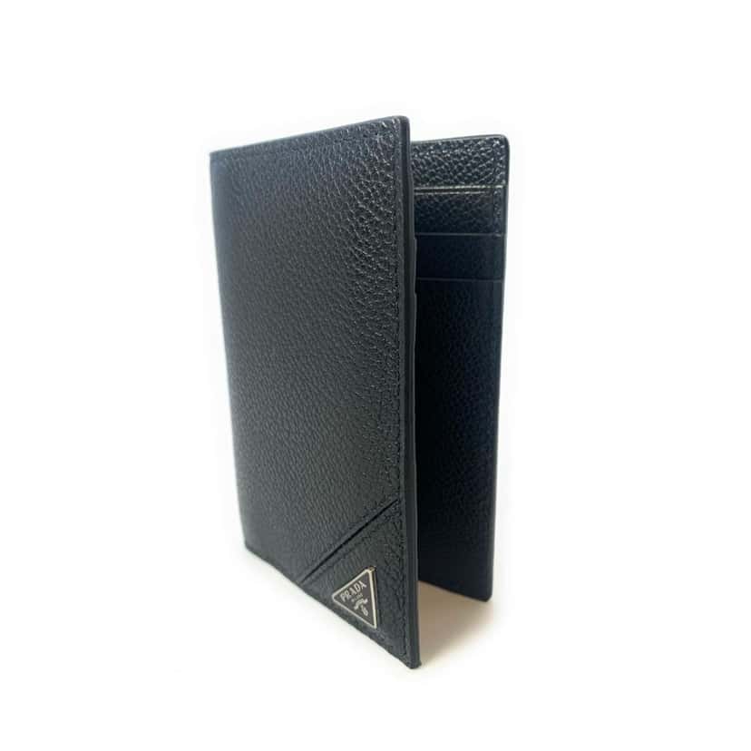 Prada Prada Vitello Grain Black Leather Triangle Logo Vertical Bifold Wallet Black Leather Never worn - Inside View