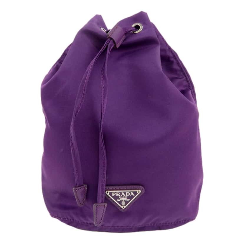 Prada Prada UVA Purple Tessuto Nylon Triangle Logo Drawstring Bucket Bag Purple Leather Never worn - Front View