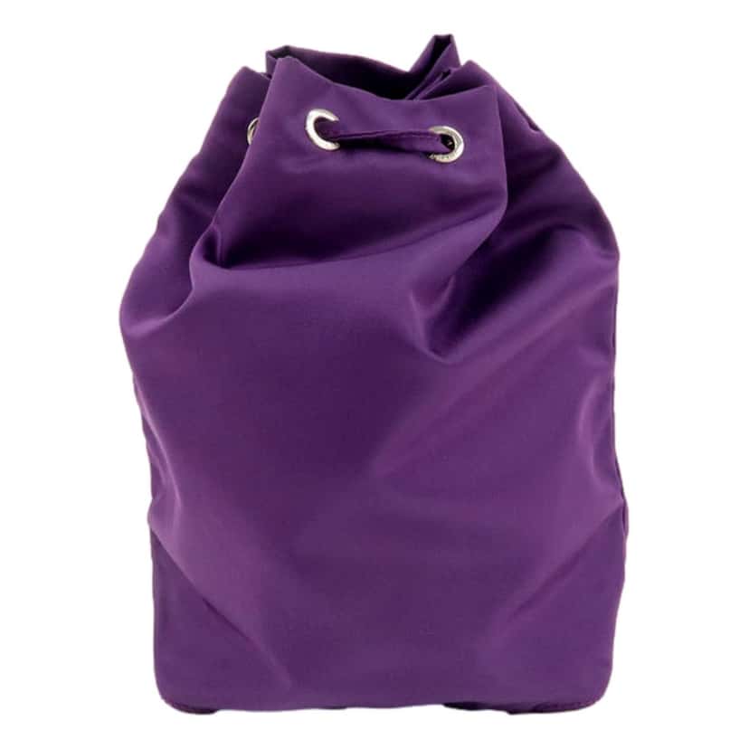 Prada Prada UVA Purple Tessuto Nylon Triangle Logo Drawstring Bucket Bag Purple Leather Never worn - Model View