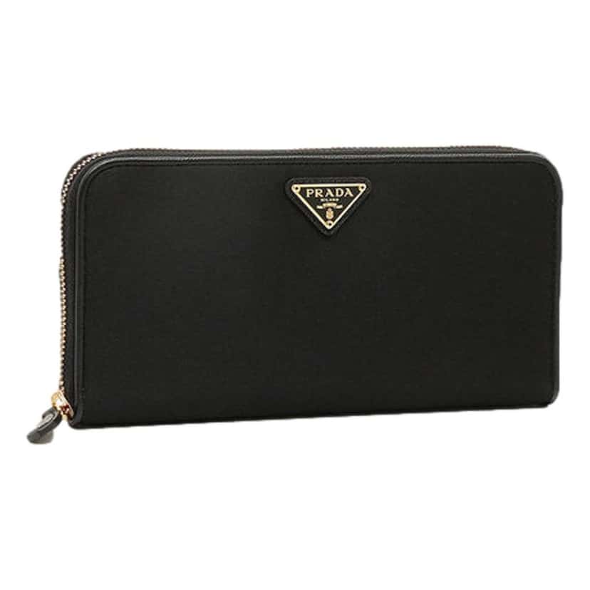 Prada Prada Black Tessuto Nylon Zip Around Wallet Gold Triangle Logo Black Canvas Good condition - Front View