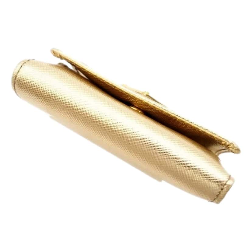 Prada Prada Saffiano Platino Gold Trifold Wallet Card Case with Zipper Coin Pouch Yellow Leather Never worn - Model View