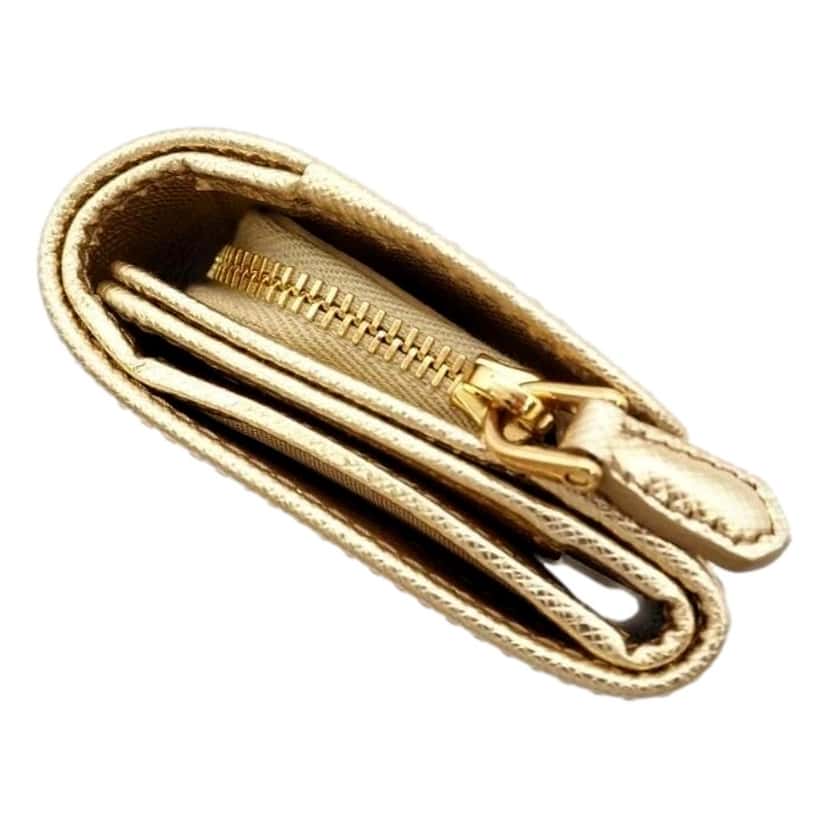 Prada Prada Saffiano Platino Gold Trifold Wallet Card Case with Zipper Coin Pouch Yellow Leather Never worn - Box View