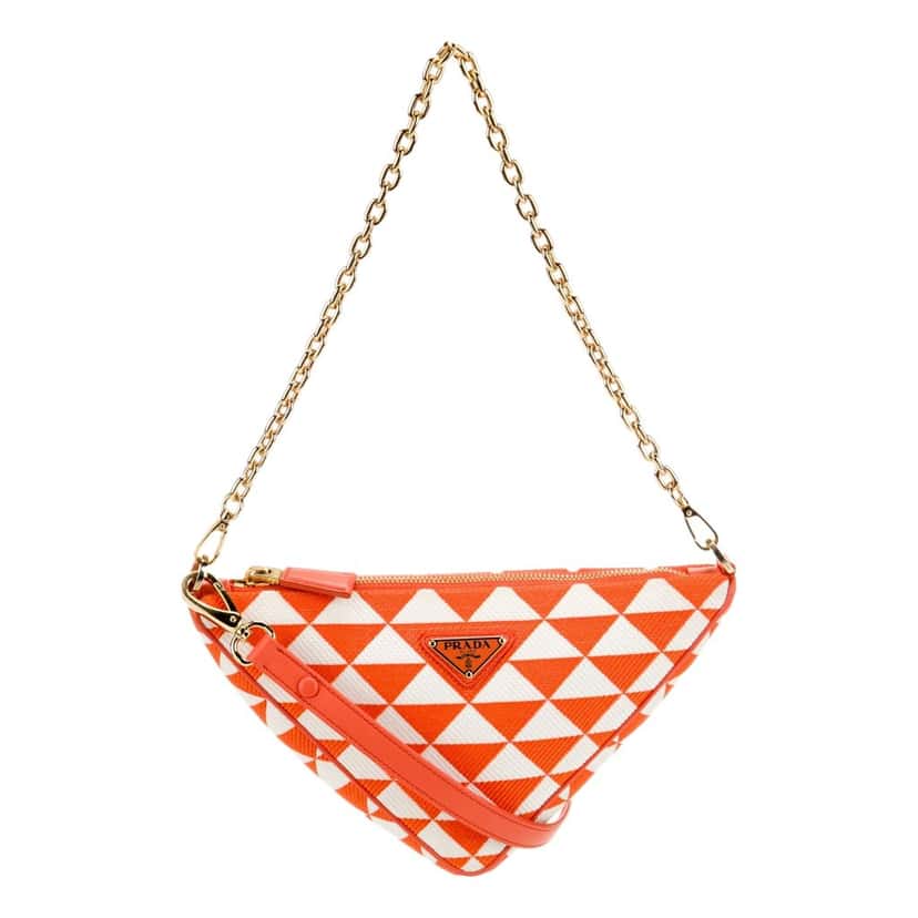 Prada Prada Triangle Jacquard Canvas Chain Shoulder Bag in Orange and White Orange Leather Never worn - Front View