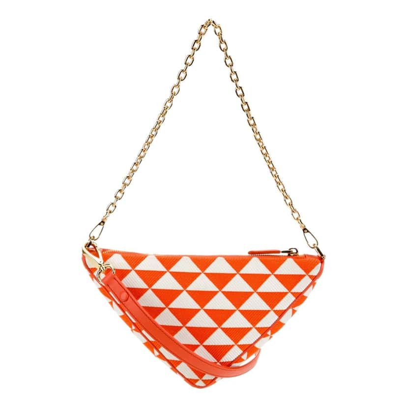 Prada Prada Triangle Jacquard Canvas Chain Shoulder Bag in Orange and White Orange Leather Never worn - Inside View