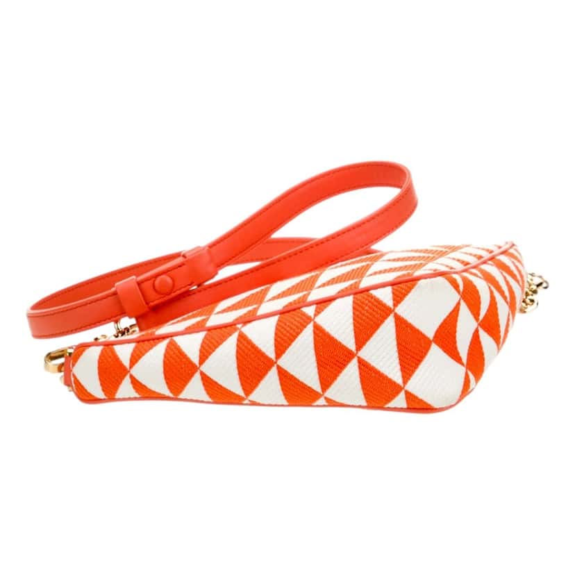 Prada Prada Triangle Jacquard Canvas Chain Shoulder Bag in Orange and White Orange Leather Never worn - Model View