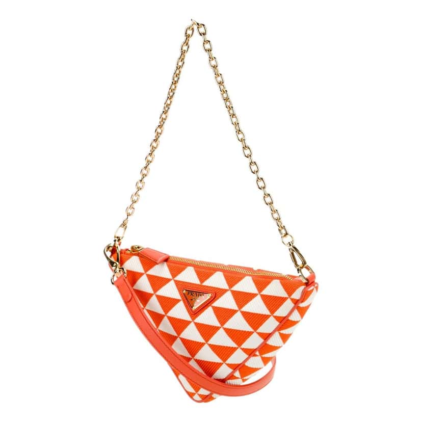 Prada Prada Triangle Jacquard Canvas Chain Shoulder Bag in Orange and White Orange Leather Never worn - Box View
