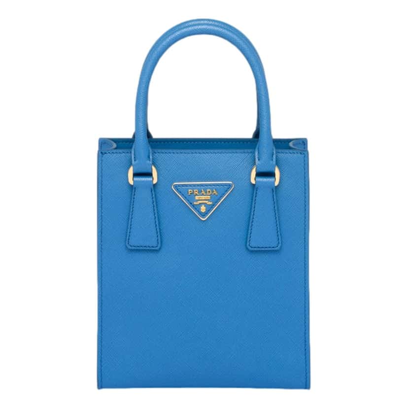 Prada Prada Saffiano Leather Top Handle Mini Shopper Crossbody Bag in Blue Blue Leather Never worn - Front View