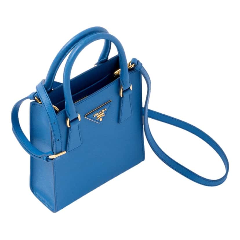 Prada Prada Saffiano Leather Top Handle Mini Shopper Crossbody Bag in Blue Blue Leather Never worn - Inside View