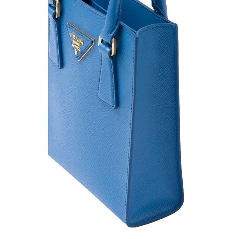 Prada Prada Saffiano Leather Top Handle Mini Shopper Crossbody Bag in Blue Blue Leather Never worn - Model View