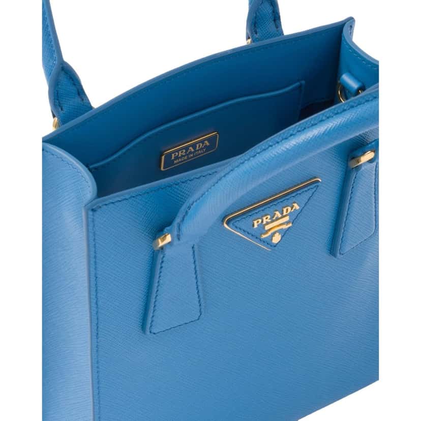 Prada Prada Saffiano Leather Top Handle Mini Shopper Crossbody Bag in Blue Blue Leather Never worn - Box View