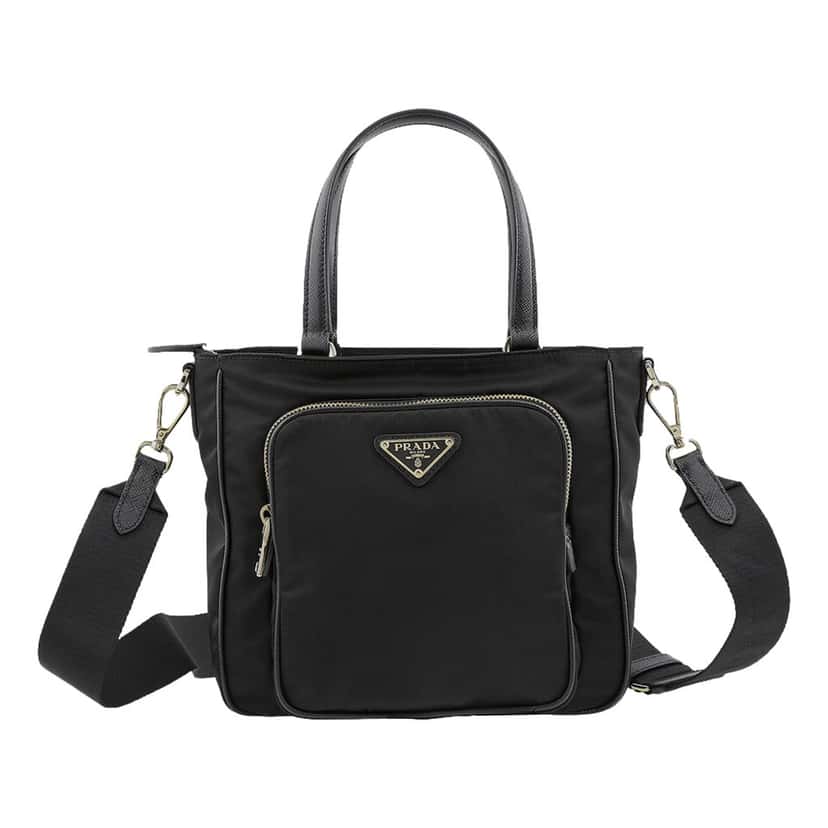 Prada Prada Black Tessuto Nylon and Saffiano Leather Crossbody Satchel Black Leather Never worn - Front View