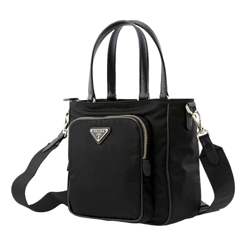 Prada Prada Black Tessuto Nylon and Saffiano Leather Crossbody Satchel Black Leather Never worn - Model View