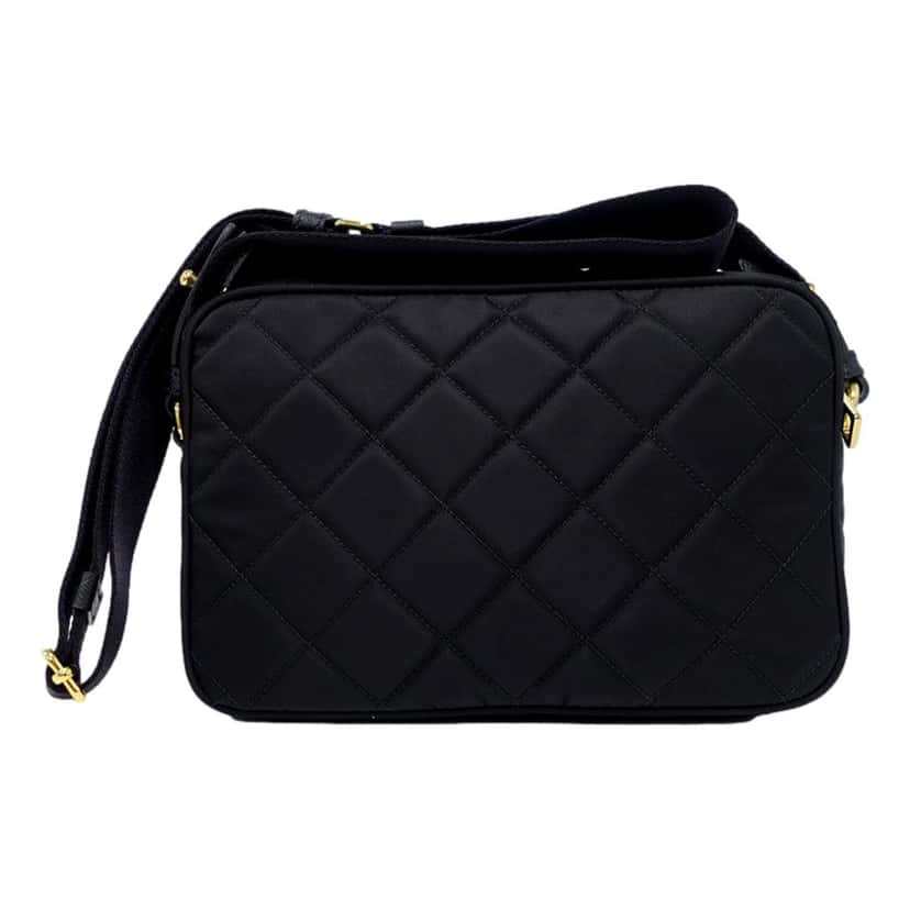 Prada Prada Tessuto Black Quilted Nylon Triangle Logo Camera Crossbody Bag Black Never worn - Model View