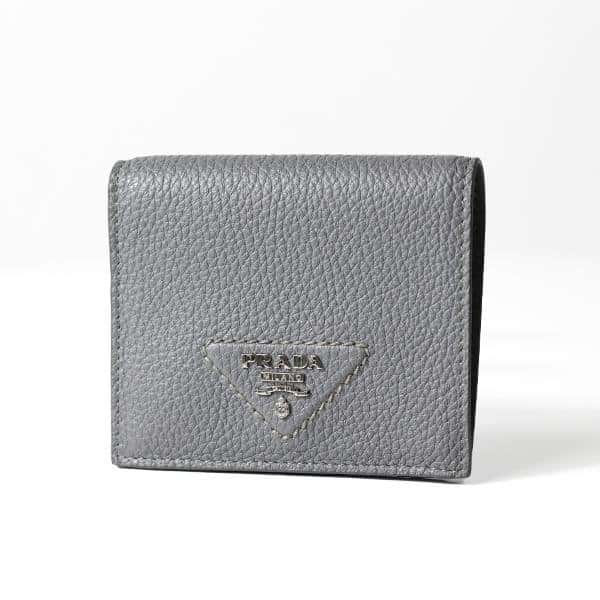 Prada Prada Marmo Marble Grey Vitello Daino Leather Silver Triangle Logo Bifold Wallet Other Leather Never worn - Front View