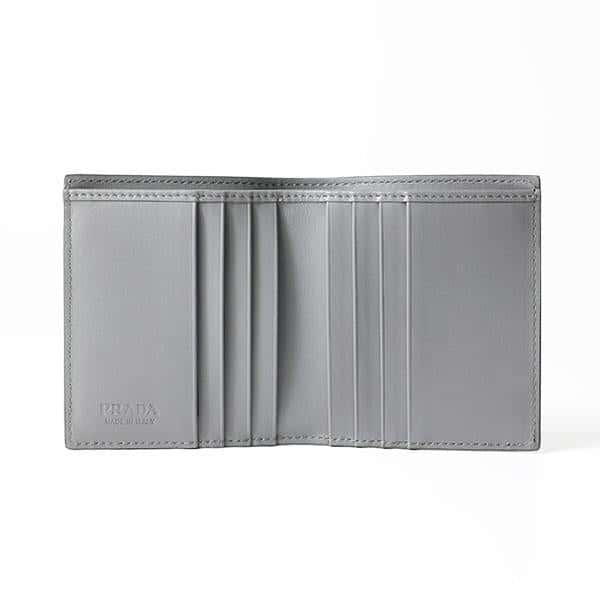 Prada Prada Marmo Marble Grey Vitello Daino Leather Silver Triangle Logo Bifold Wallet Other Leather Never worn - Model View