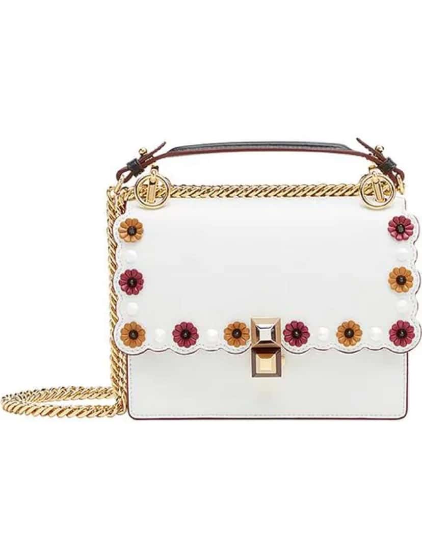 Fendi Fendi Kan I White Multi Color Flowers Leather Chain Bag White Leather Good condition - Front View