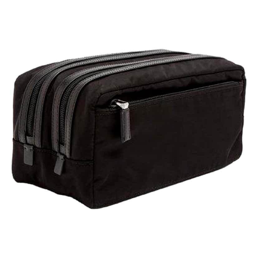 Prada Prada Black Tessuto Nylon Saffiano Leather Trim Double Zip Necessaire Dopp Toiletry Bag Other Never worn - Back View