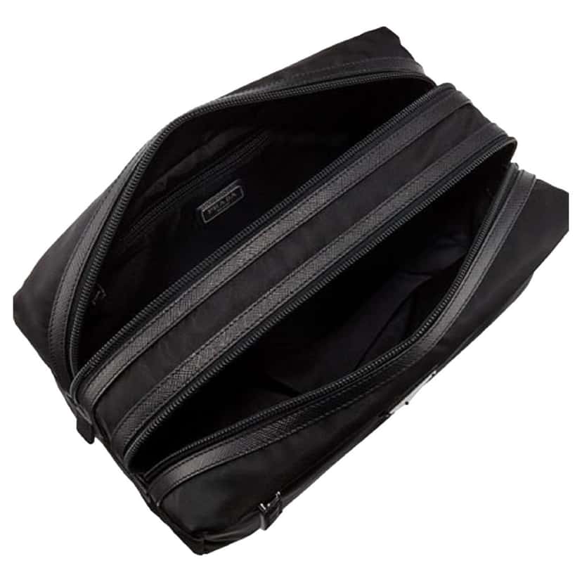 Prada Prada Black Tessuto Nylon Saffiano Leather Trim Double Zip Necessaire Dopp Toiletry Bag Other Never worn - Inside View
