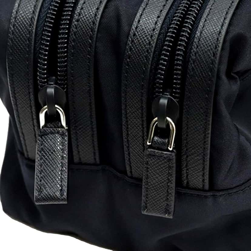 Prada Prada Black Tessuto Nylon Saffiano Leather Trim Double Zip Necessaire Dopp Toiletry Bag Other Never worn - Model View