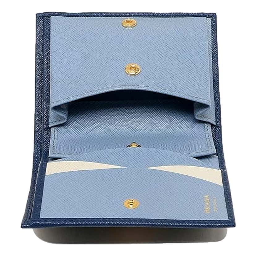 Prada Prada Womens Saffiano Multi-Color Folding Wallet Bluette Blue and Astrale Blue Leather Never worn - Model View