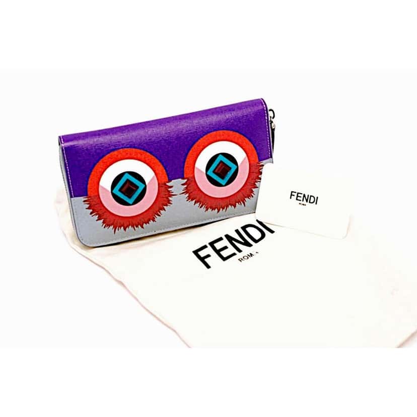 Fendi Fendi Monster Zip Pouch Clutch Cosmetic Bag Travel Purple Blue Leather Blue Leather Good condition - Model View