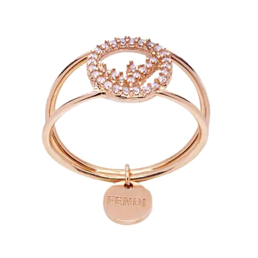 Fendi Fendi F is Fendi Circle Logo Crystal Ring Rose Gold Metal Size Medium Gold Never worn - Back View
