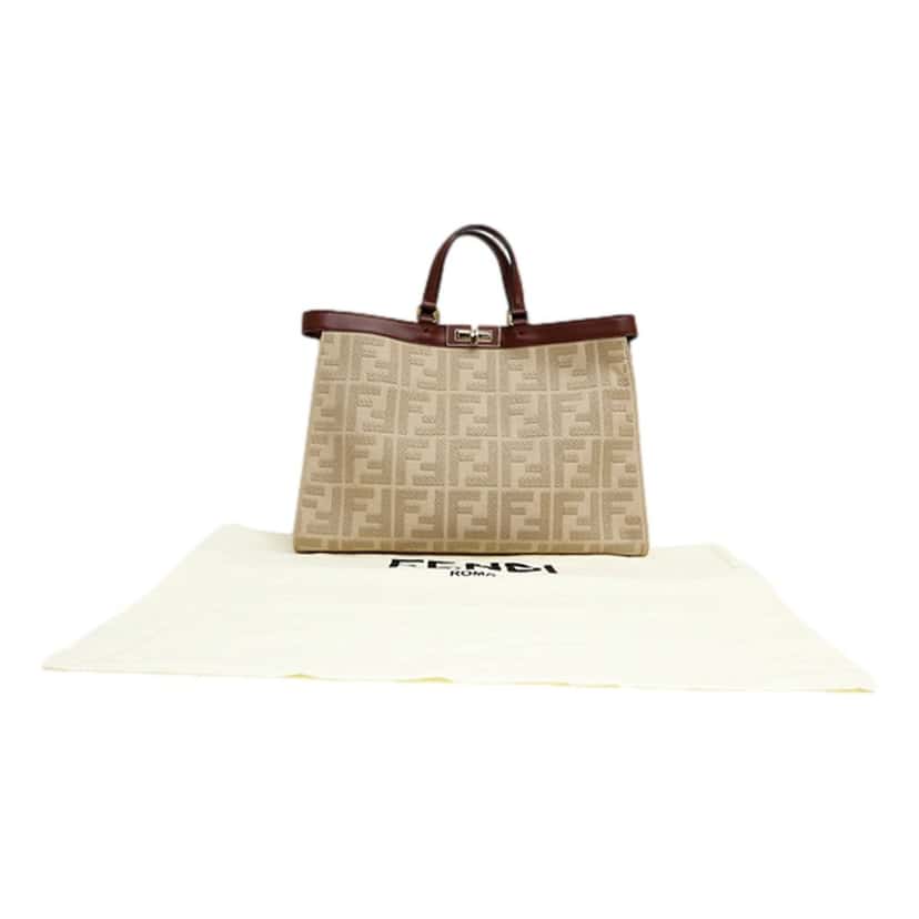 Fendi Fendi FF Peekaboo X-Lite Brown Beige Canvas and Leather Tote Brown Canvas Never worn - Back View
