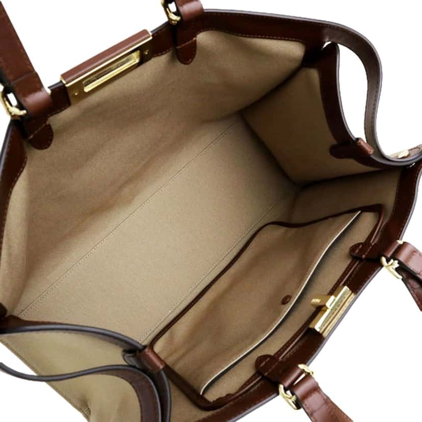 Fendi Fendi FF Peekaboo X-Lite Brown Beige Canvas and Leather Tote Brown Canvas Never worn - Inside View