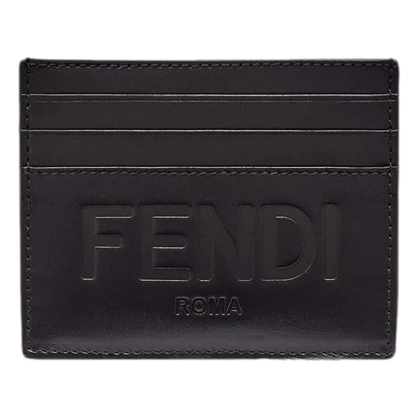 Fendi Fendi Roma Black Calfskin Leather Embossed Logo Card Case Wallet Other Leather Never worn - Front View