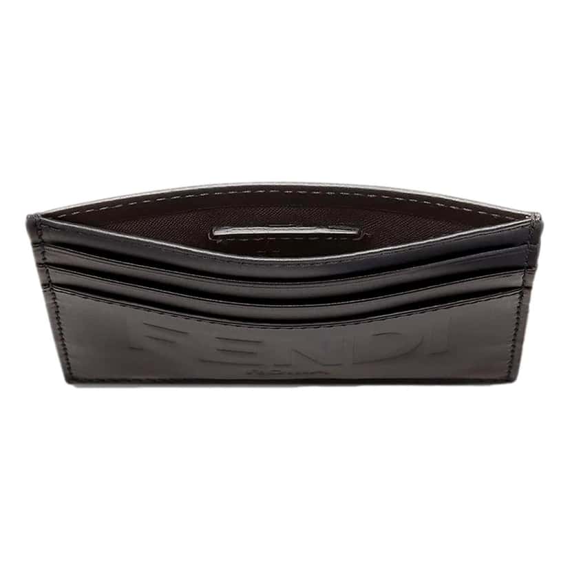 Fendi Fendi Roma Black Calfskin Leather Embossed Logo Card Case Wallet Other Leather Never worn - Model View