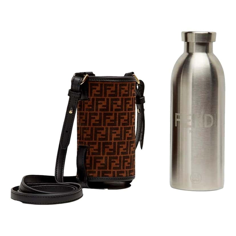 Fendi Fendi x 24 Bottles FF Print Suede Bottle Holder Crossbody 2 Piece Set Brown Suede Never worn - Back View