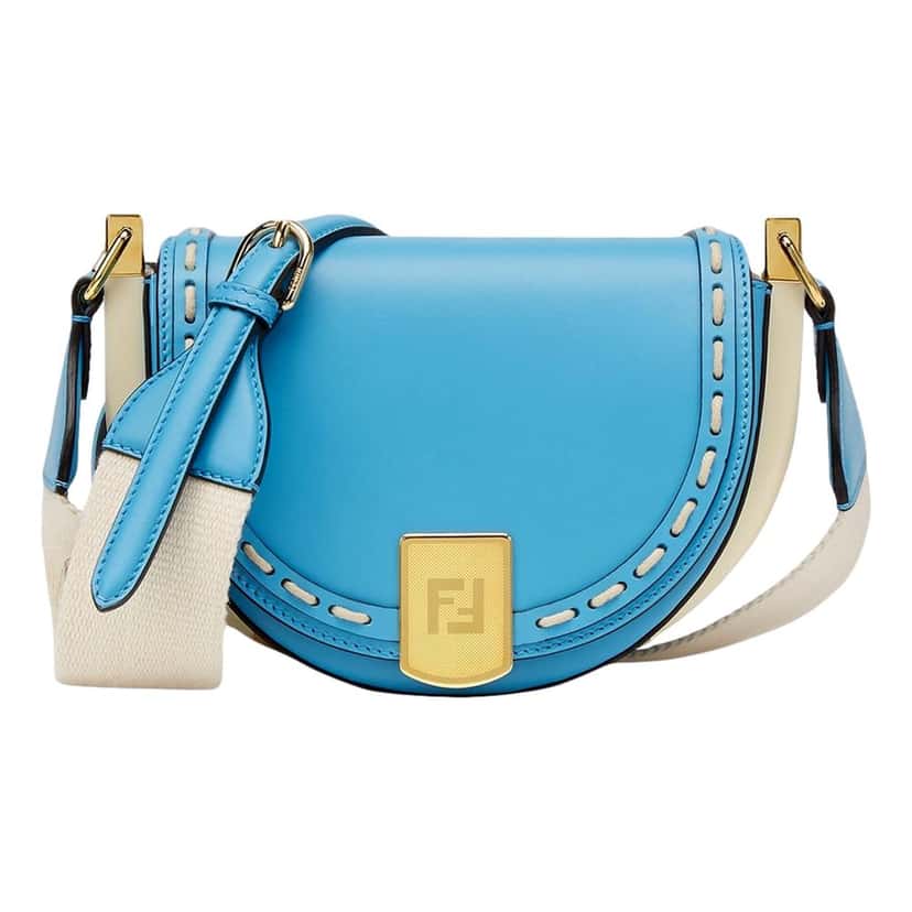 Fendi Fendi Moonlight Satchel Crossbody Cyber Blue Leather FF Logo Bag Blue Leather Never worn - Front View