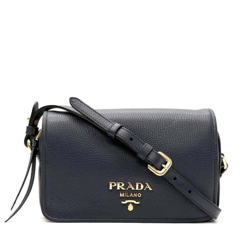 Prada Prada Vitello Phenix Baltico Blue Leather Flap Medium Crossbody Bag Blue Leather Good condition - Front View