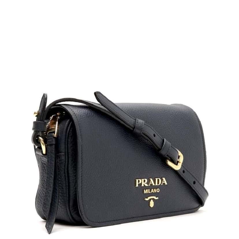 Prada Prada Vitello Phenix Baltico Blue Leather Flap Medium Crossbody Bag Blue Leather Good condition - Back View