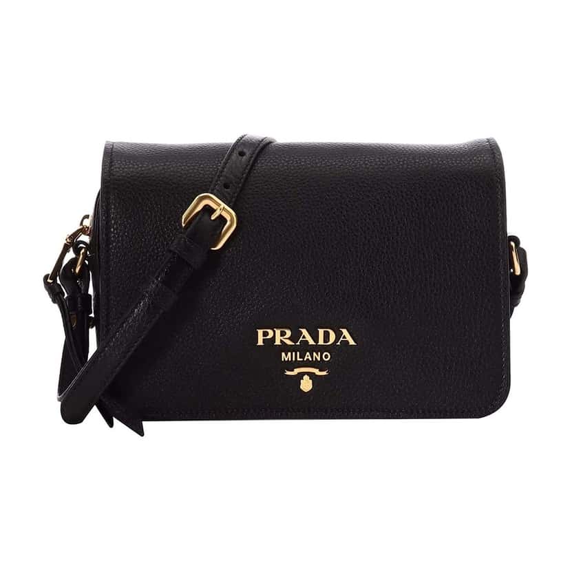 Prada Prada Vitello Phenix Black Leather Flap Crossbody Bag Black Leather Good condition - Front View