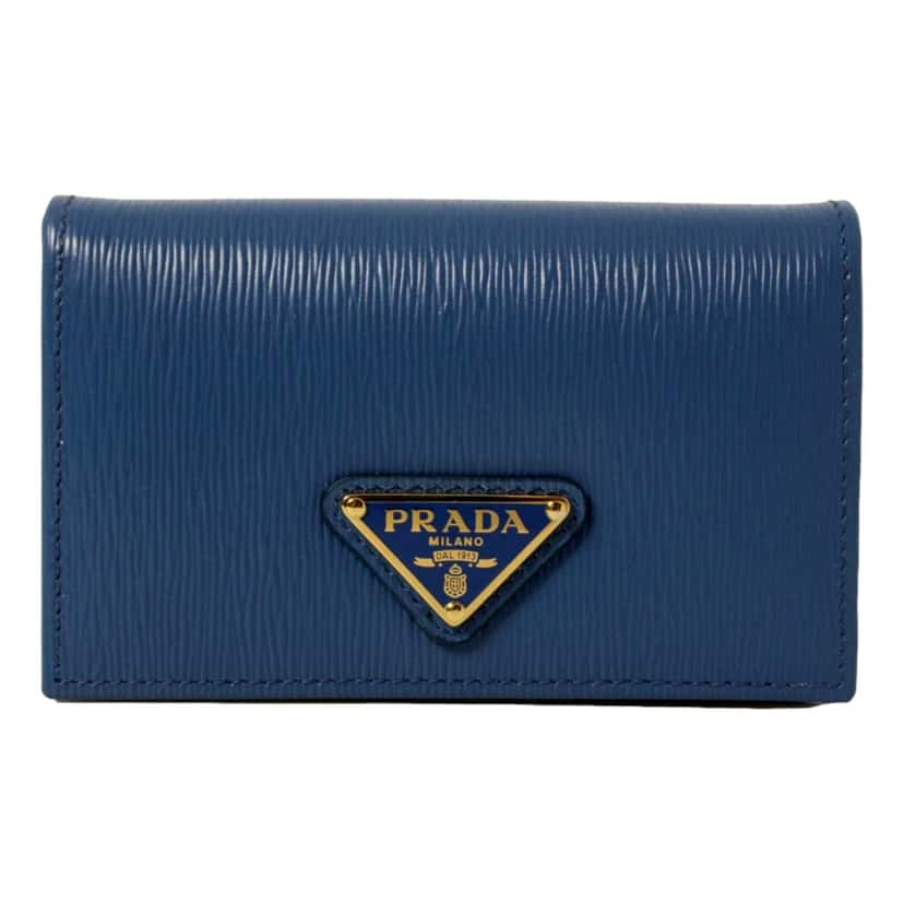 Prada Prada Blue Vitello Move Leather Triangle Logo Card Case Wallet Blue Leather Good condition - Front View