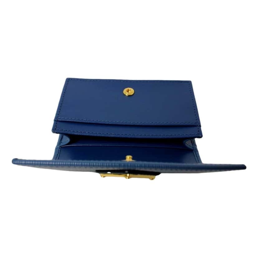 Prada Prada Blue Vitello Move Leather Triangle Logo Card Case Wallet Blue Leather Good condition - Model View
