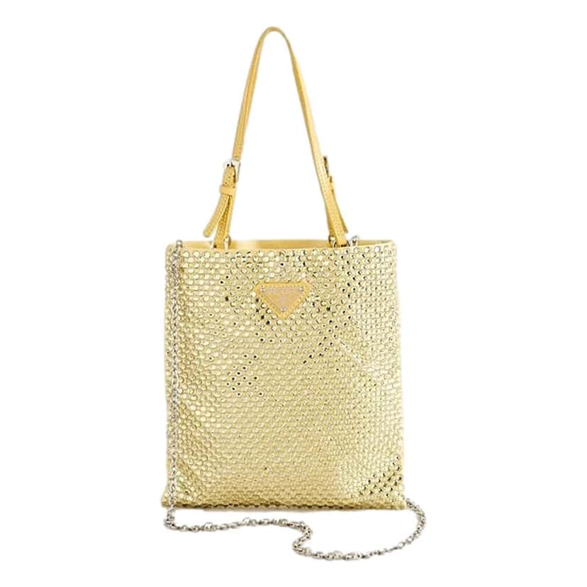 Prada Prada Mini Satin Crystal Embellished Double Handle Crossbody Handbag Yellow Yellow Satin Never worn - Back View