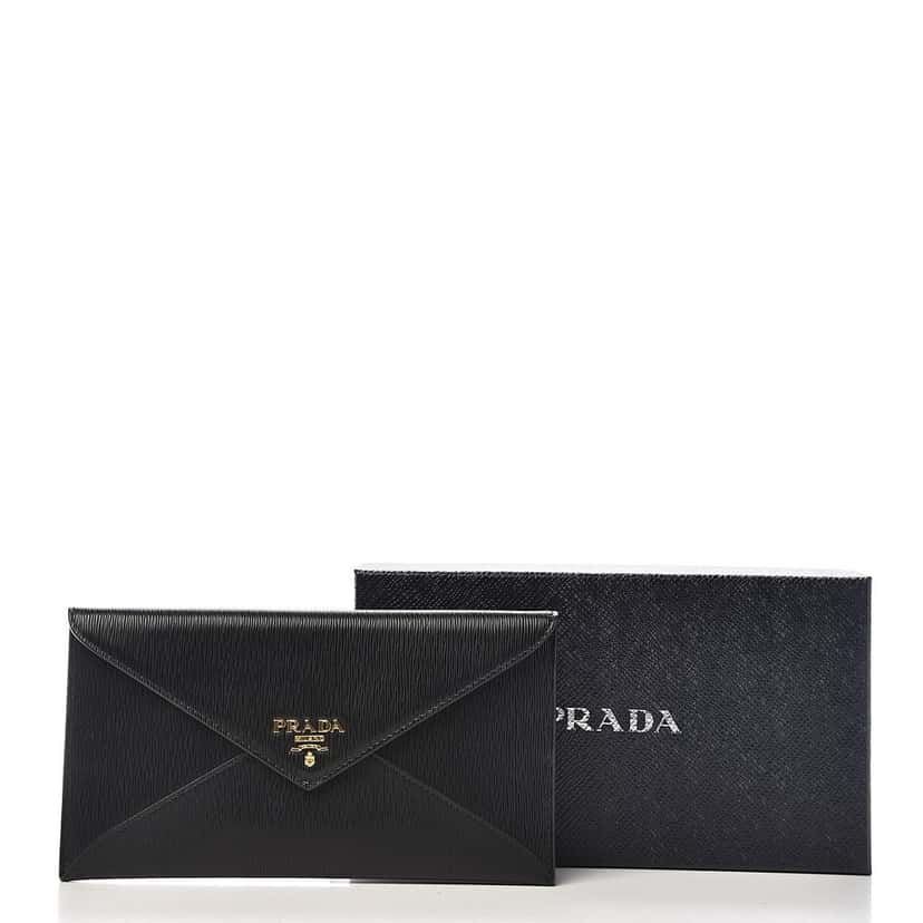 Prada Prada Black Vitello Move Leather Long Envelope Wallet Black Leather Good condition - Back View
