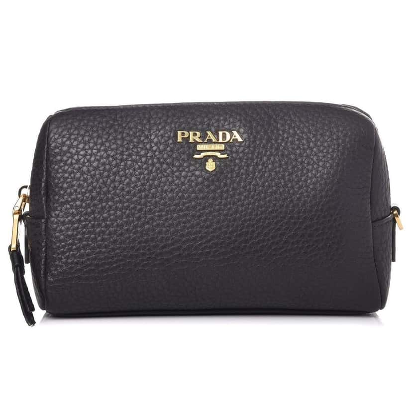 Prada Prada Vitello Daino Black Leather Cosmetic Pouch Black Leather Never worn - Front View