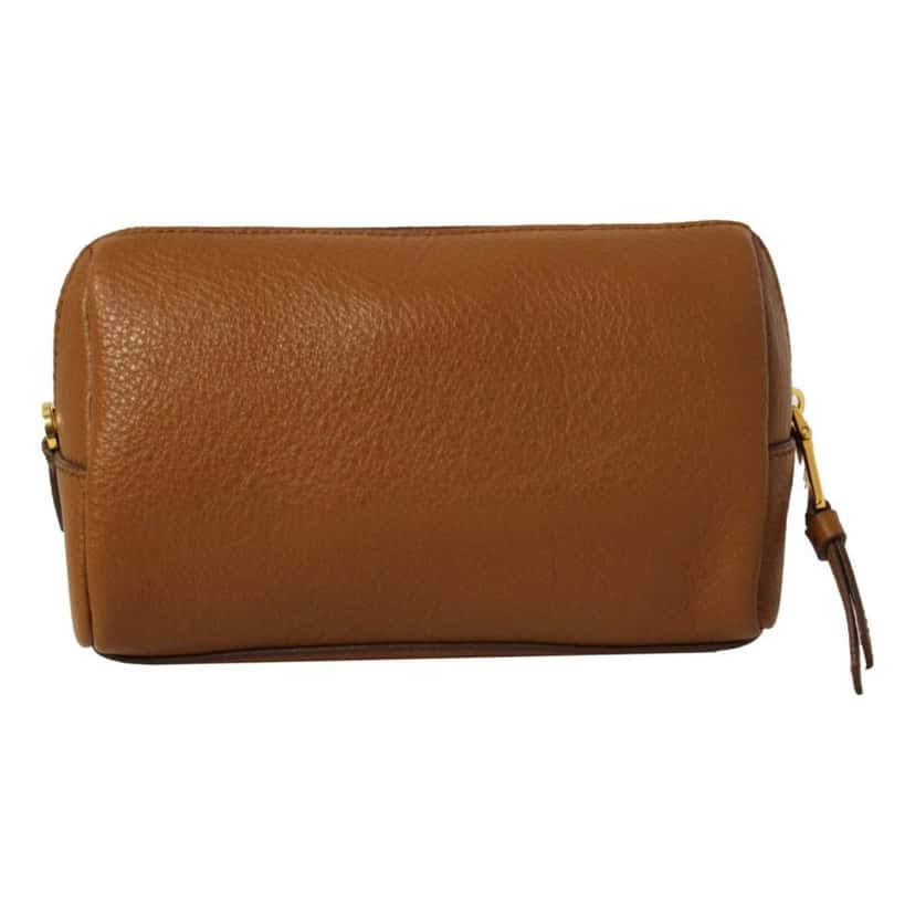Prada Prada Vitello Daino Cannella Brown Leather Cosmetic Pouch Clutch Bag Brown Leather Good condition - Inside View