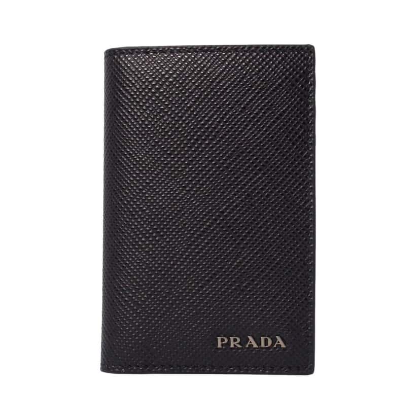 Prada Prada Black Saffiano Leather Vertical Logo Card Holder Black Canvas Good condition - Front View