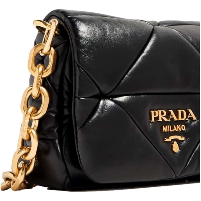 Prada Prada Gold Logo Black Quilted Nappa Patch Leather Small Shoulder Bag Black Leather Never worn - Back View