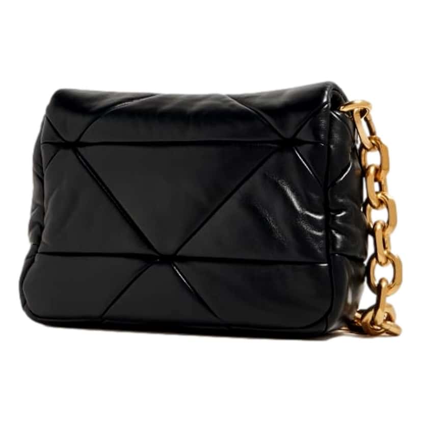 Prada Prada Gold Logo Black Quilted Nappa Patch Leather Small Shoulder Bag Black Leather Never worn - Model View