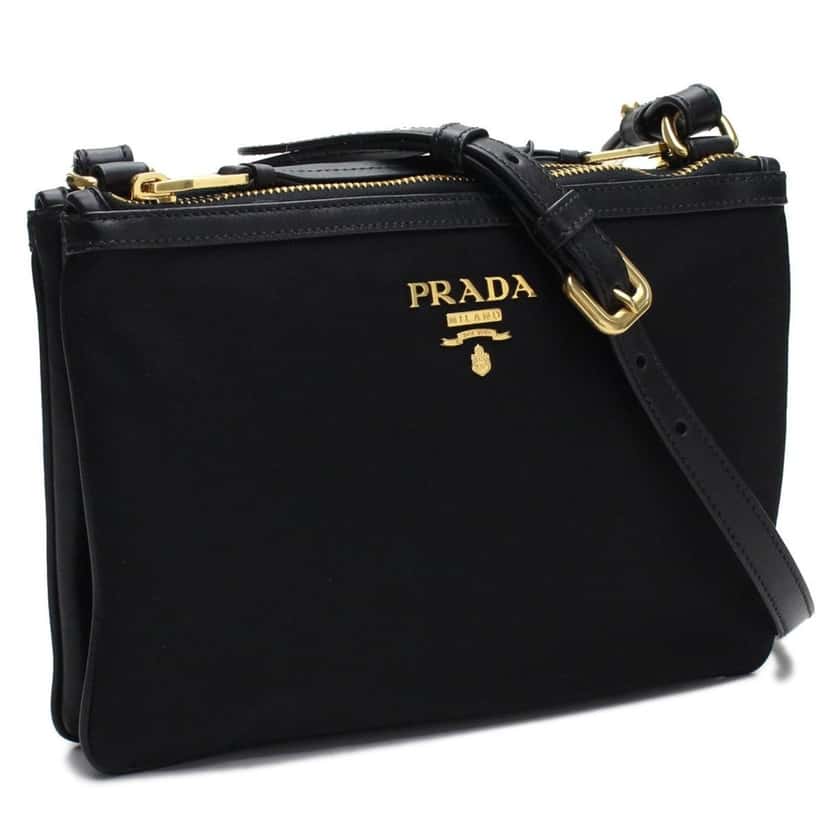 Prada Prada Logo Tessuto Nylon Soft Calf Trim Black Cross Body Bag Black Canvas Good condition - Back View