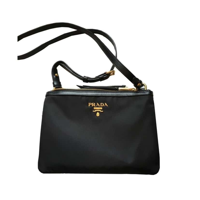 Prada Prada Logo Tessuto Nylon Soft Calf Trim Black Cross Body Bag Black Canvas Good condition - Model View