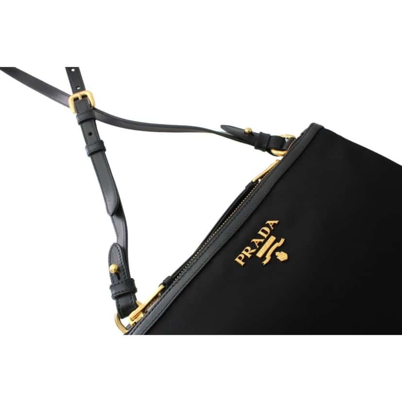 Prada Prada Logo Tessuto Nylon Soft Calf Trim Black Cross Body Bag Black Canvas Good condition - Box View