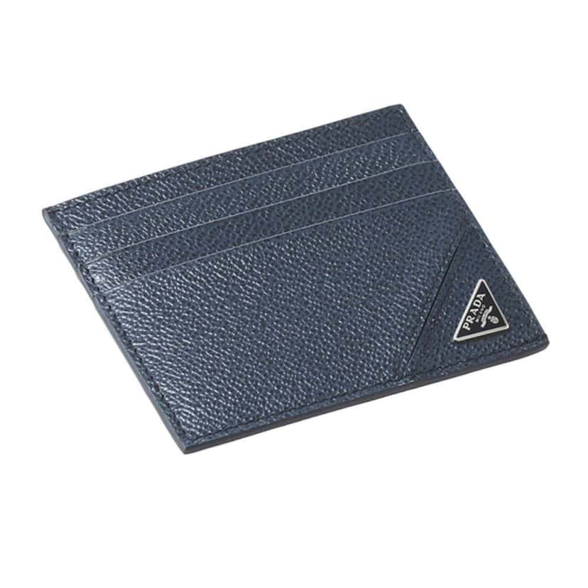 Prada Prada Vitello Micro Grain Navy Triangle Logo Cardholder Wallet Navy Leather Never worn - Front View