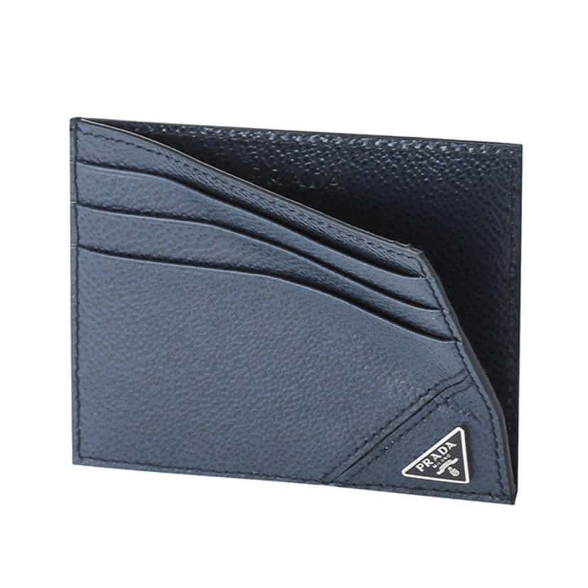 Prada Prada Vitello Micro Grain Navy Triangle Logo Cardholder Wallet Navy Leather Never worn - Back View