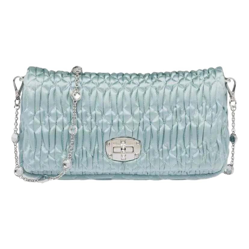 Miu Miu Miu Miu Satin Quilted Crystal Embellished Chain Crossbody Light Blue Blue Satin Never worn - Front View